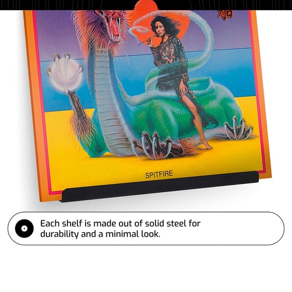 LP Vinyl Favorite Record Wall Mounted Display Shelf Decor (1 Pack, Black Satin) - Picture 2 of 8